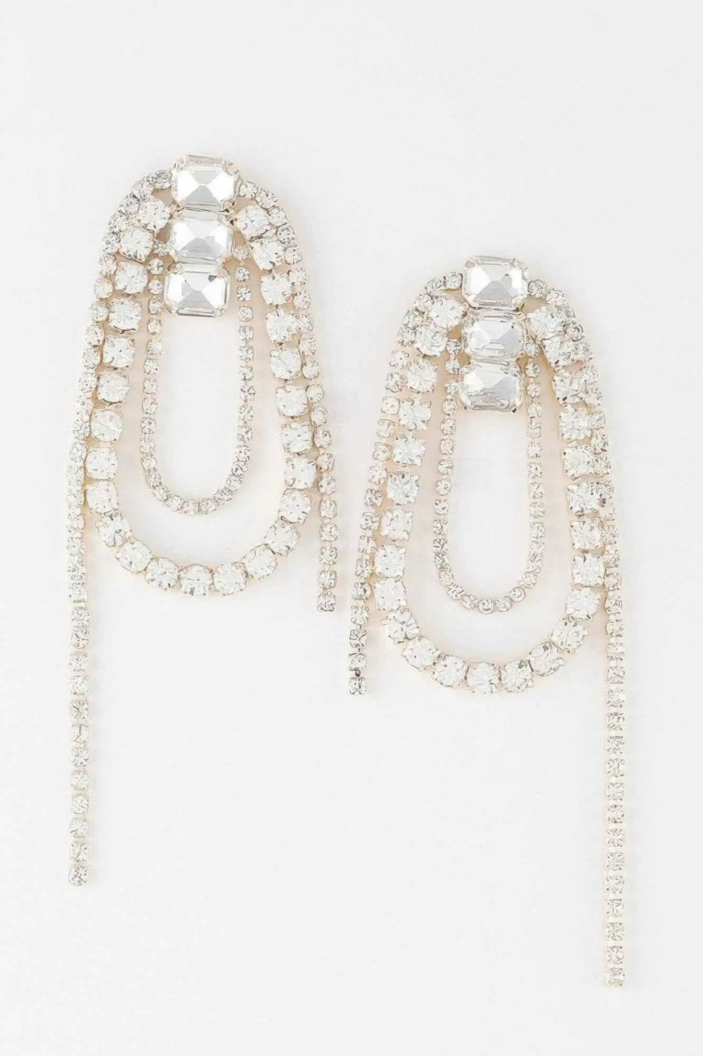 Oval Rhinestone Fringe Earrings - Mr Lou’s Place