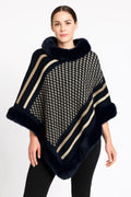 Patterned Knit Poncho With Faux Fur Trim - Mr Lou’s Place