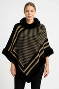 Patterned Knit Poncho With Faux Fur Trim - Mr Lou’s Place