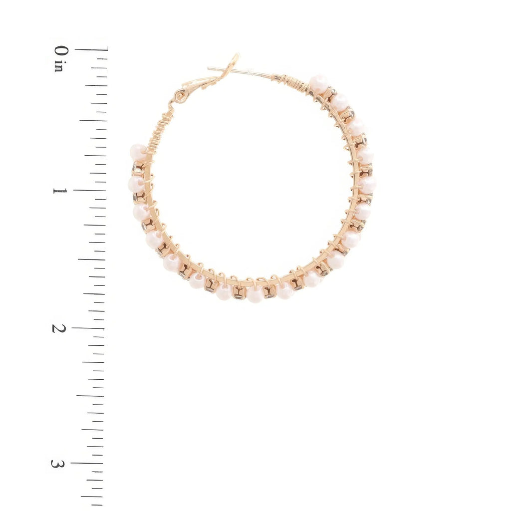 Pearl Bead Rhinestone Wire Wrapped Hoop Earring - Mr Lou’s Place