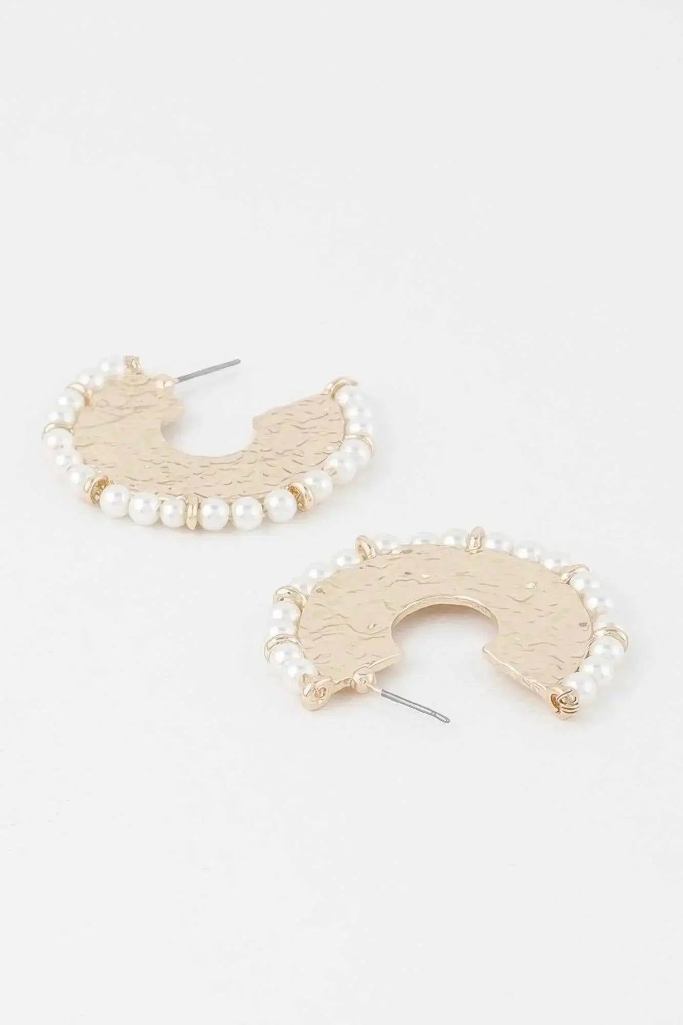 Pearl Hammered Hoop Earrings - Mr Lou’s Place