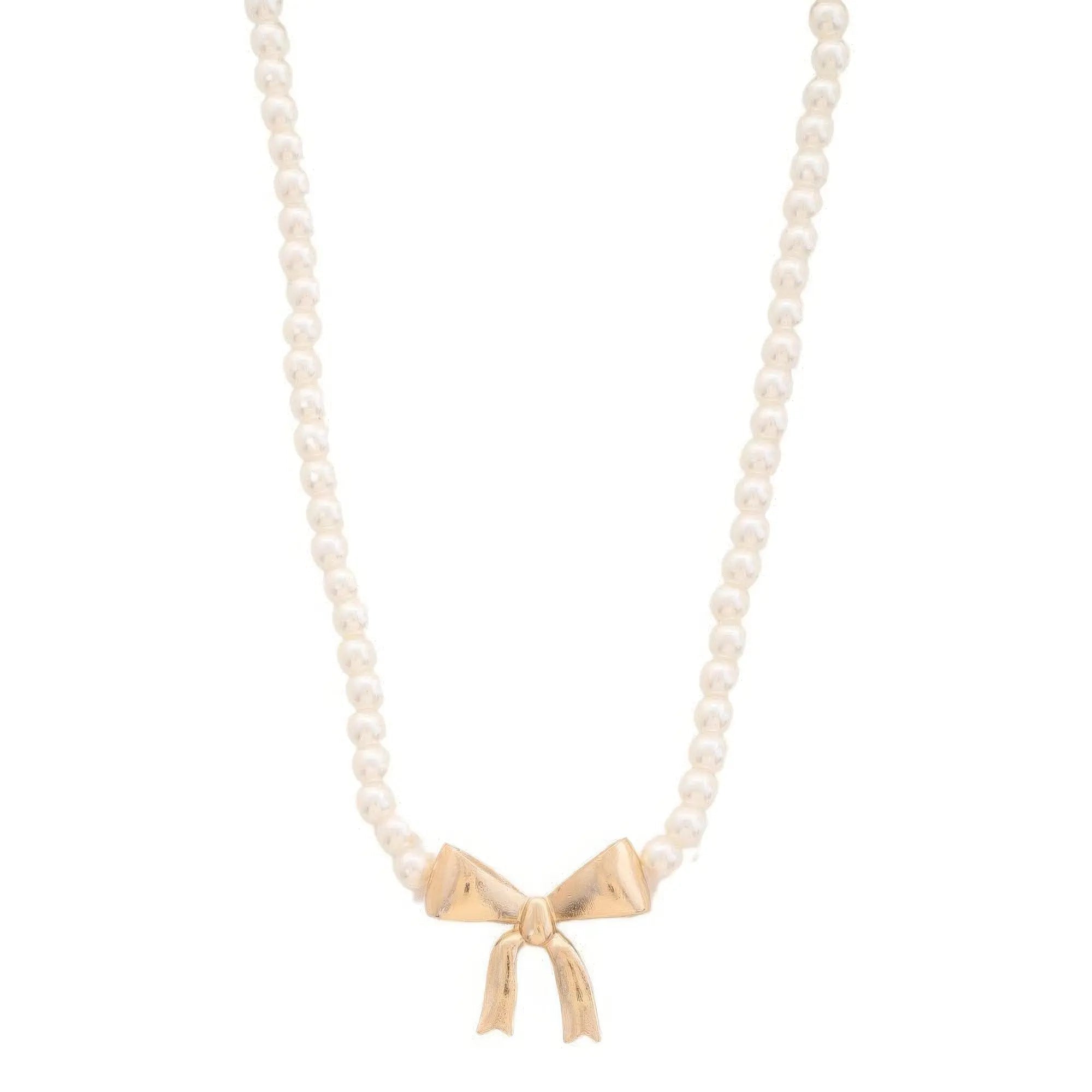 Pearl Ribbon Bow Pendant Necklace - Mr Lou’s Place