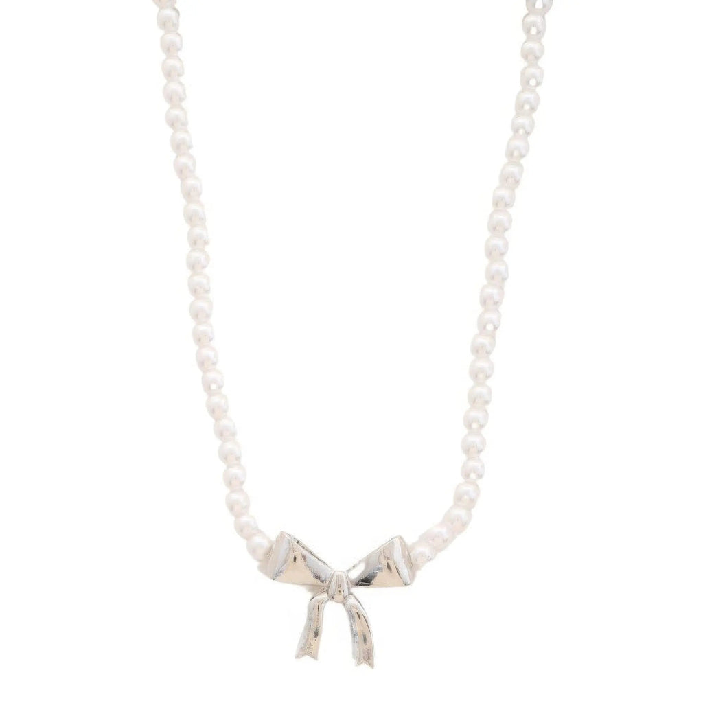 Pearl Ribbon Bow Pendant Necklace - Mr Lou’s Place