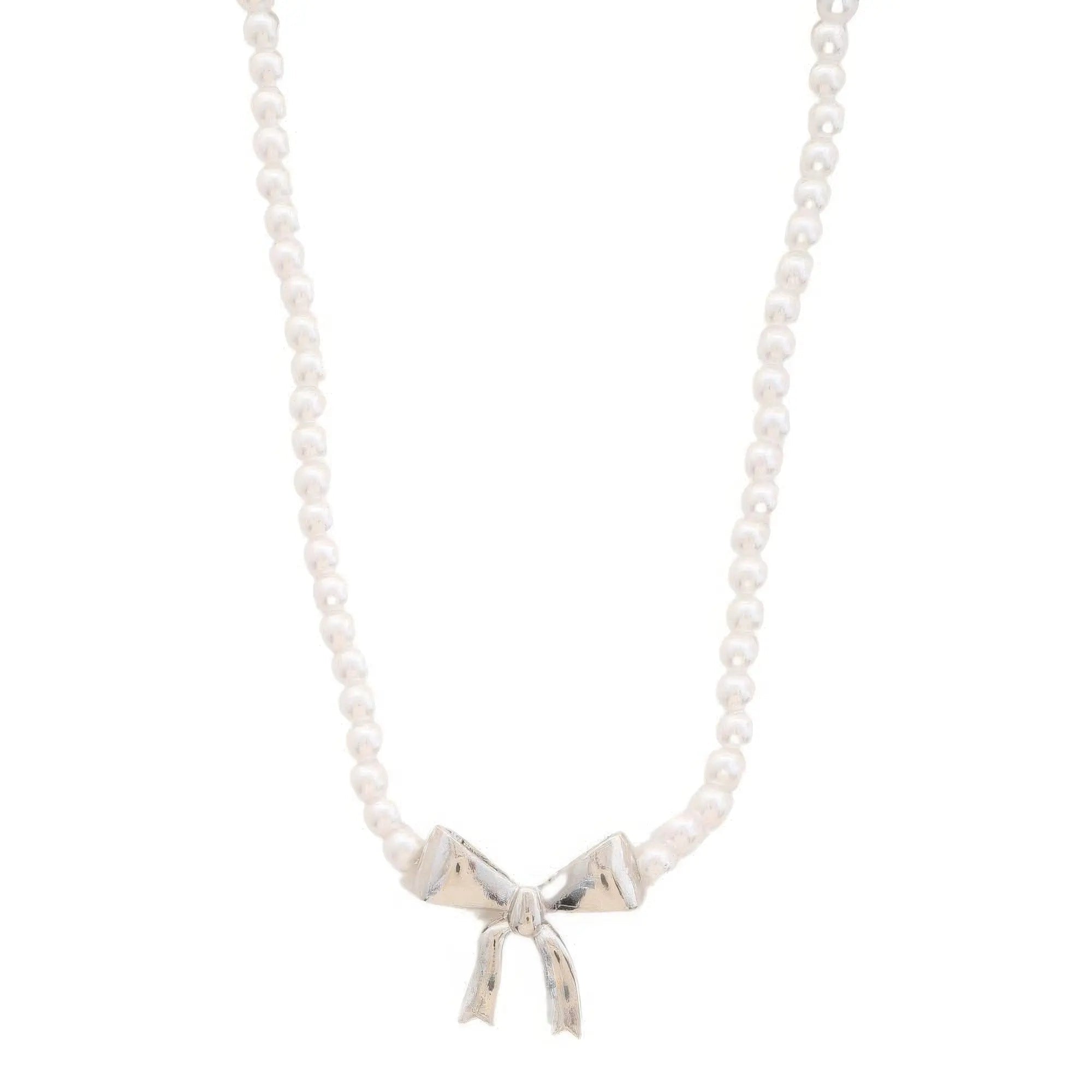 Pearl Ribbon Bow Pendant Necklace - Mr Lou’s Place