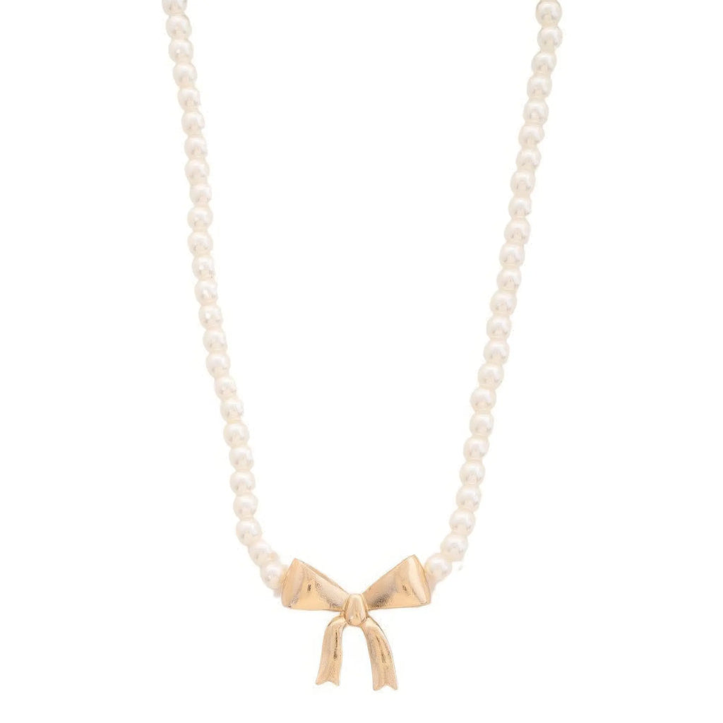 Pearl Ribbon Bow Pendant Necklace - Mr Lou’s Place