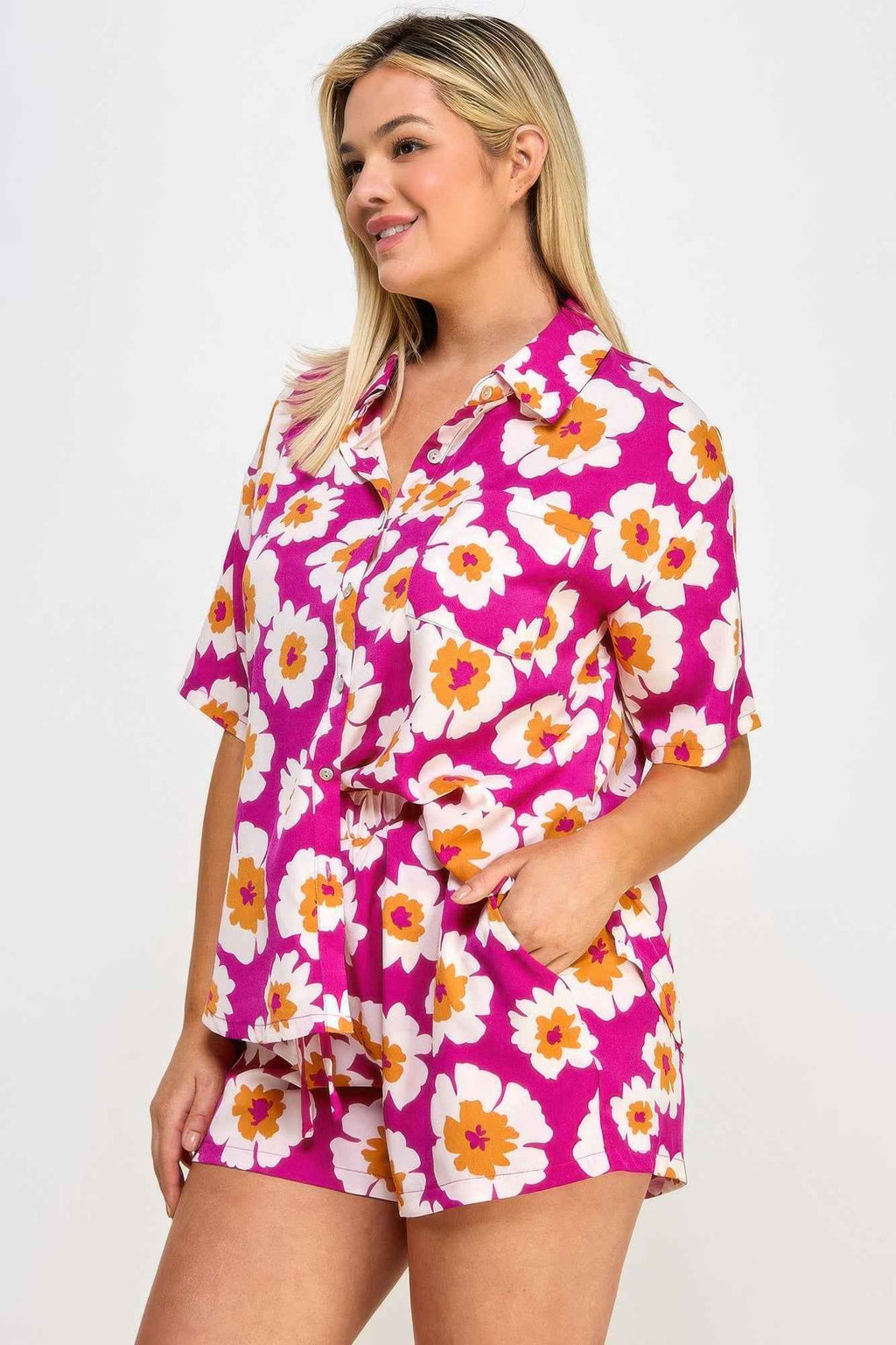 Plus Button Down Shirt And Shorts Set - Mr Lou’s Place