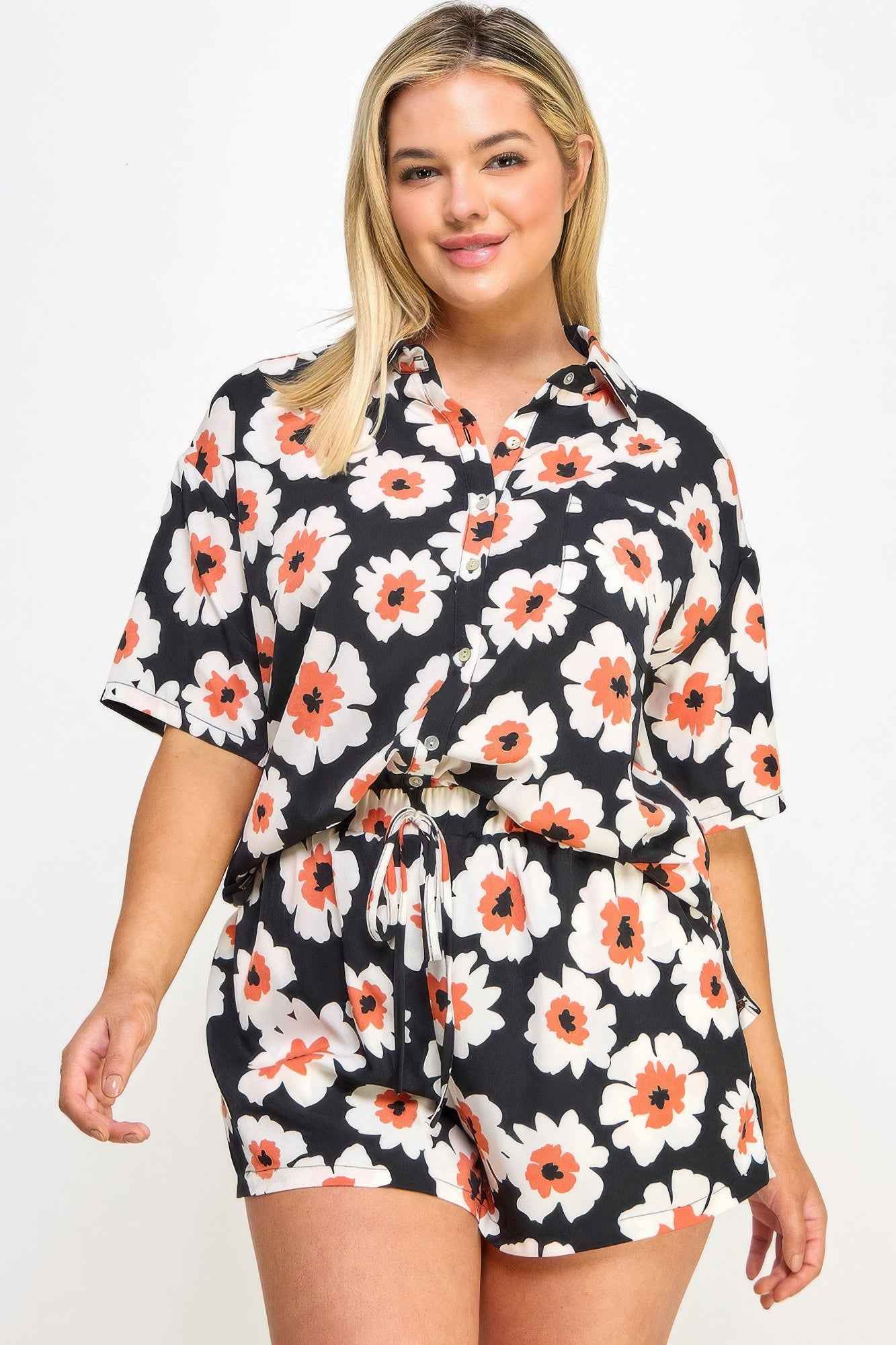 Plus Button Down Shirt And Shorts Set - Mr Lou’s Place