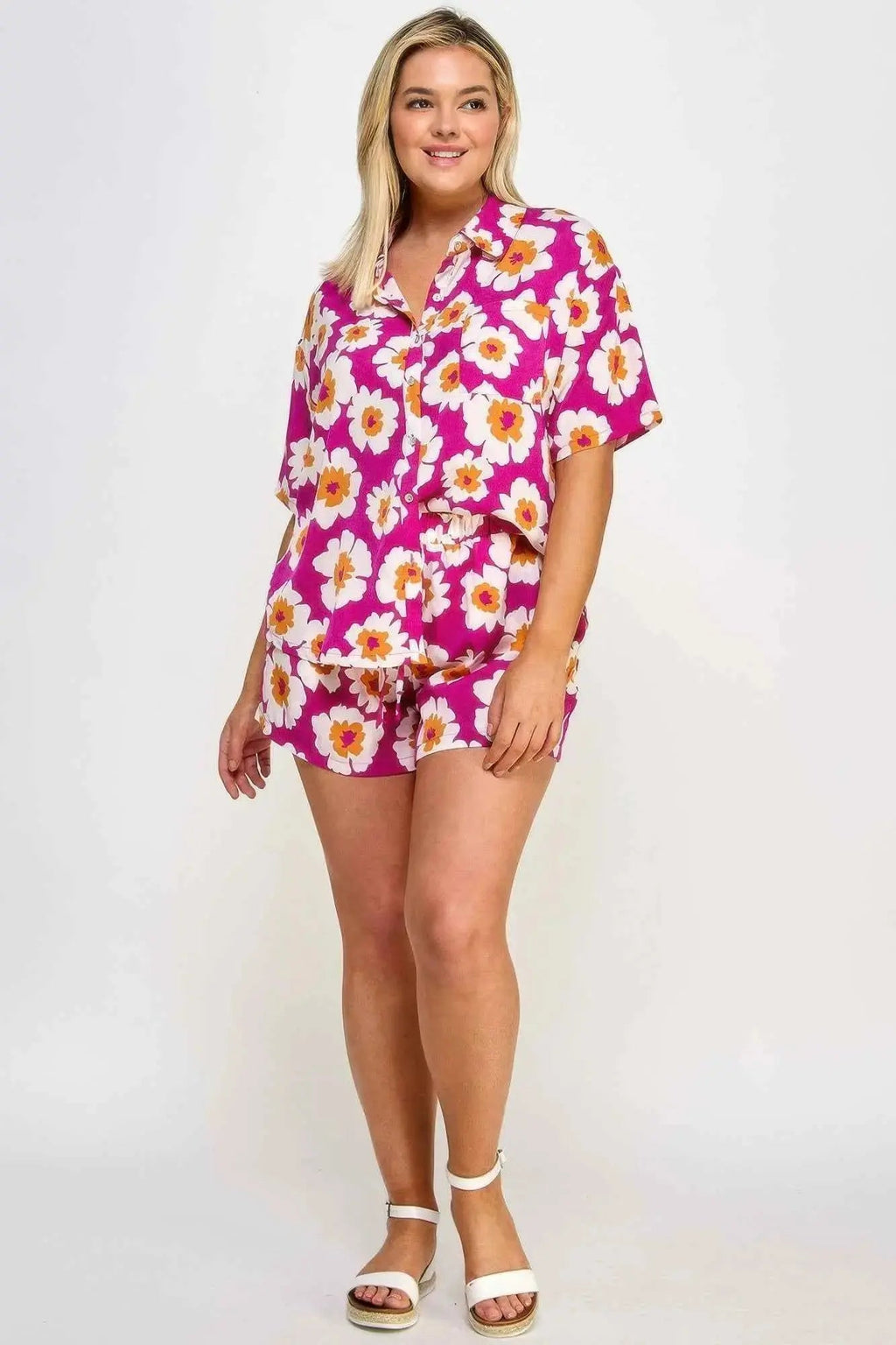 Plus Button Down Shirt And Shorts Set - Mr Lou’s Place