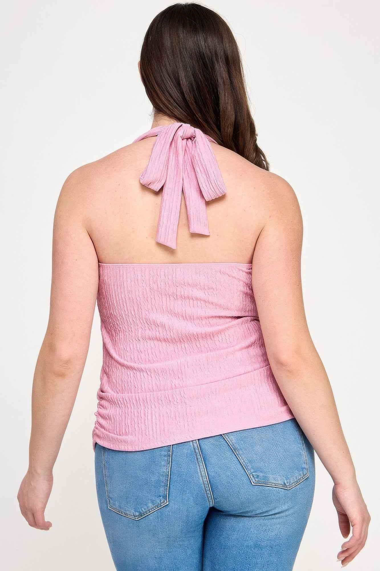 Plus Halter Tie Crinkle Knit Top - Mr Lou’s Place