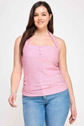 Plus Halter Tie Crinkle Knit Top - Mr Lou’s Place