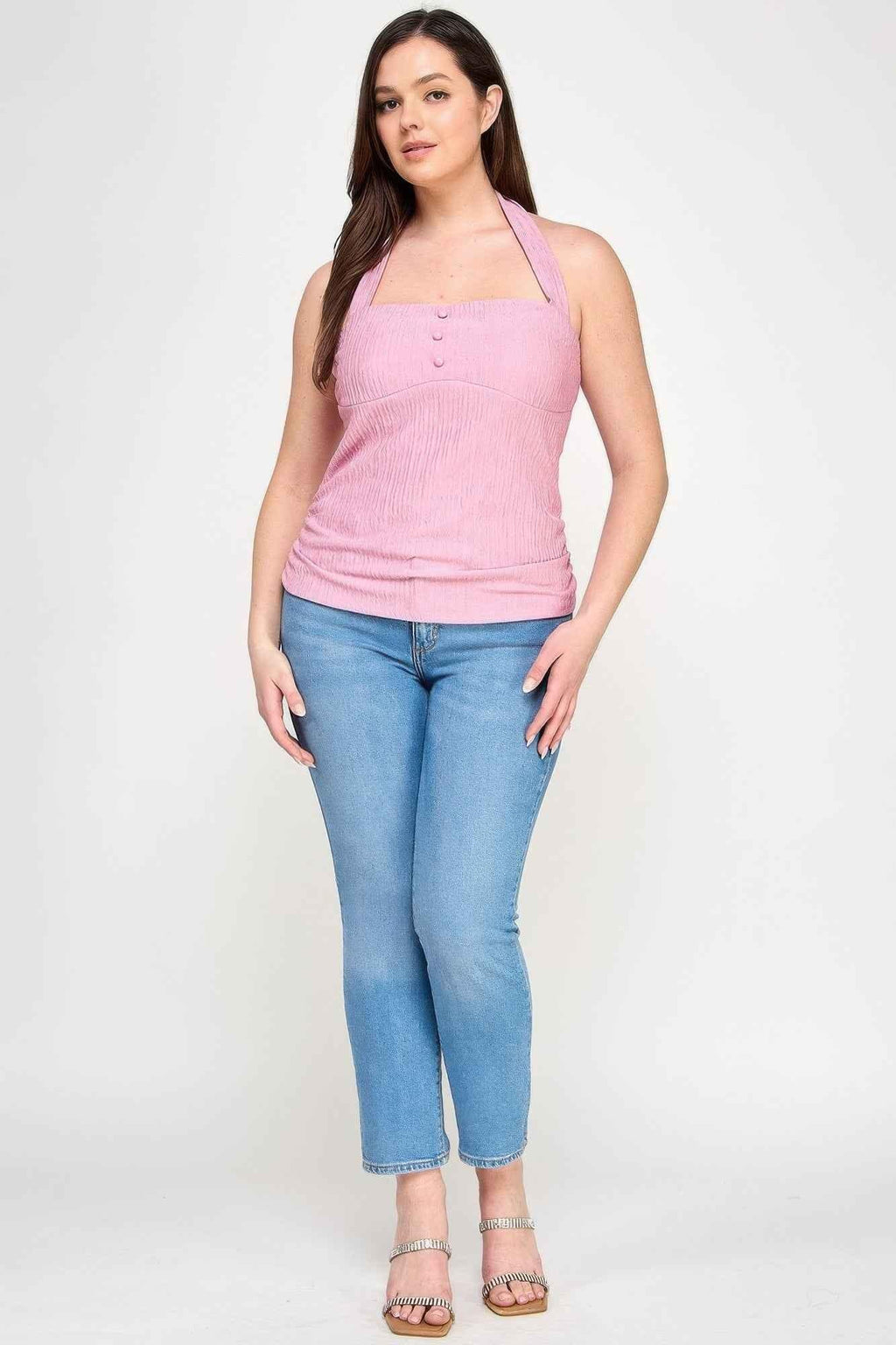 Plus Halter Tie Crinkle Knit Top - Mr Lou’s Place