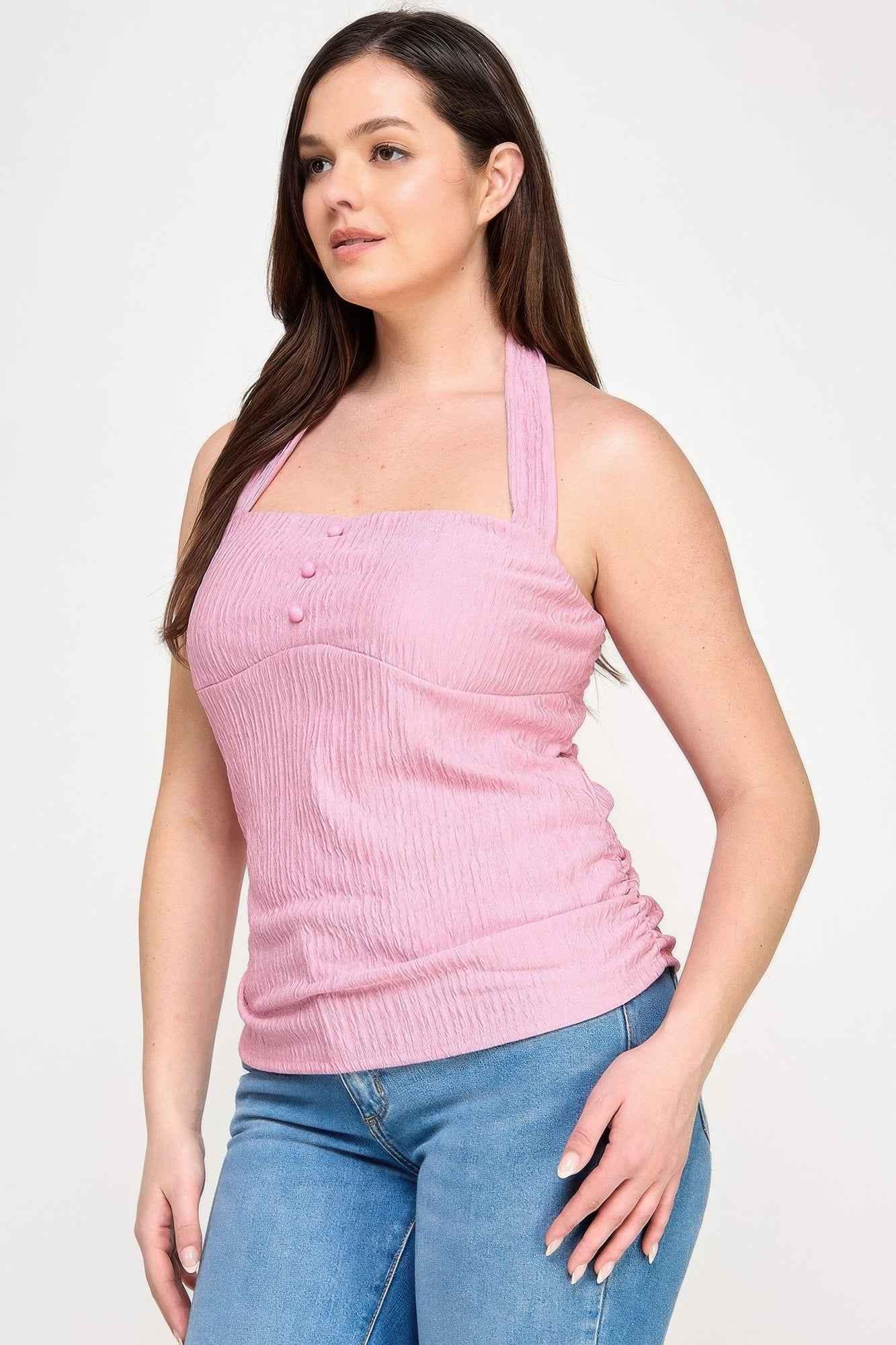 Plus Halter Tie Crinkle Knit Top - Mr Lou’s Place