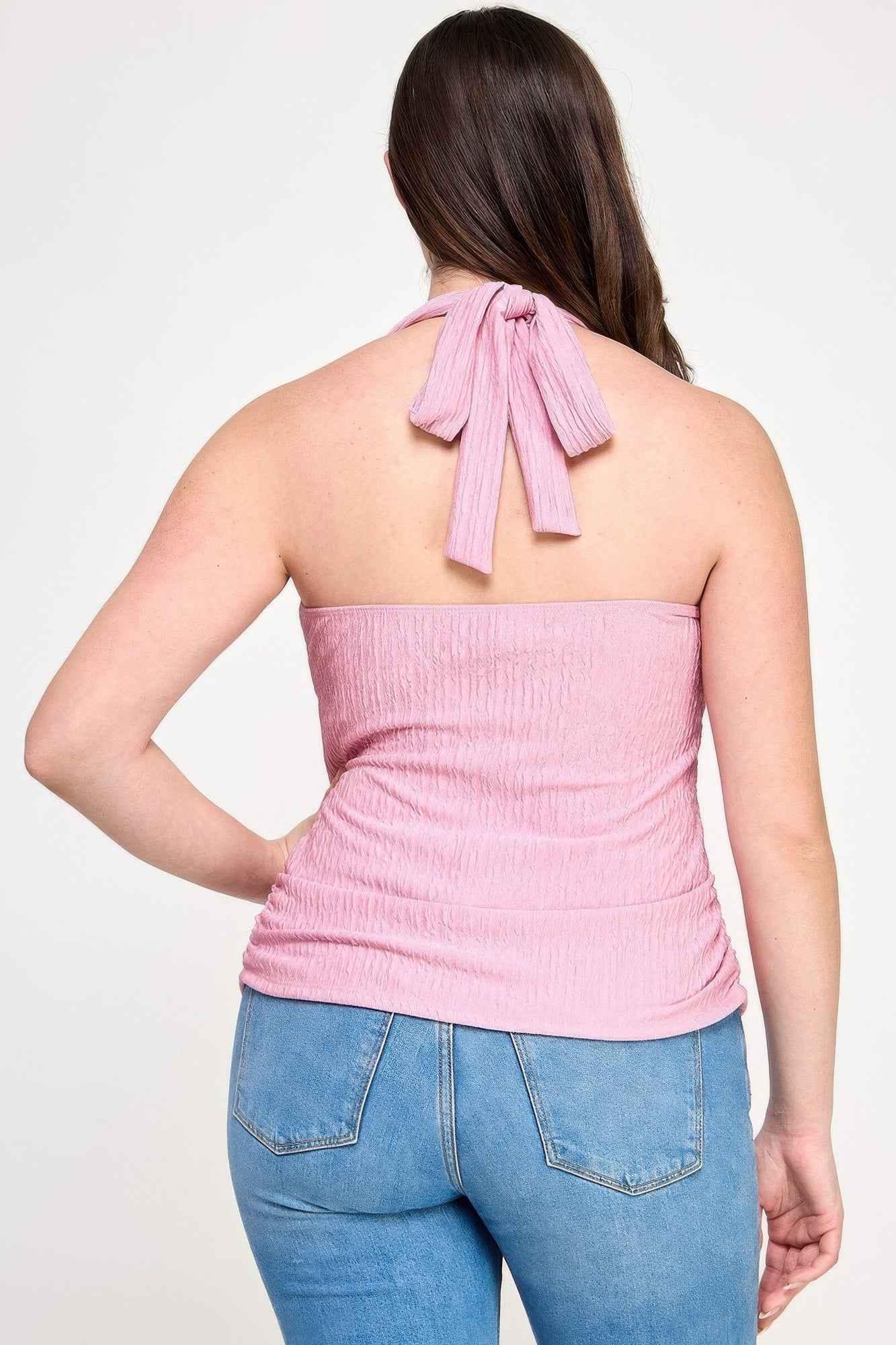 Plus Halter Tie Crinkle Knit Top - Mr Lou’s Place
