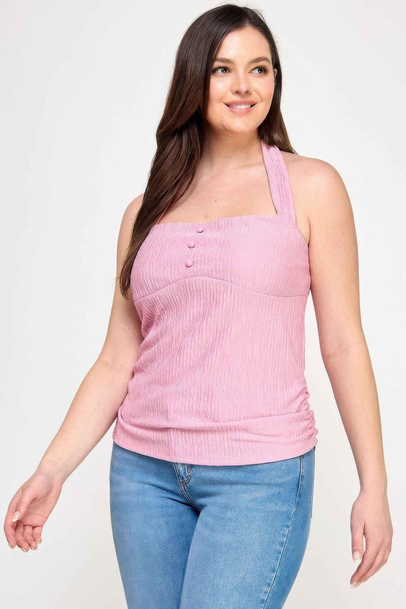 Plus Halter Tie Crinkle Knit Top - Mr Lou’s Place