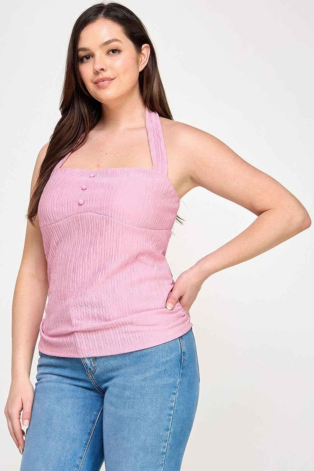 Plus Halter Tie Crinkle Knit Top - Mr Lou’s Place