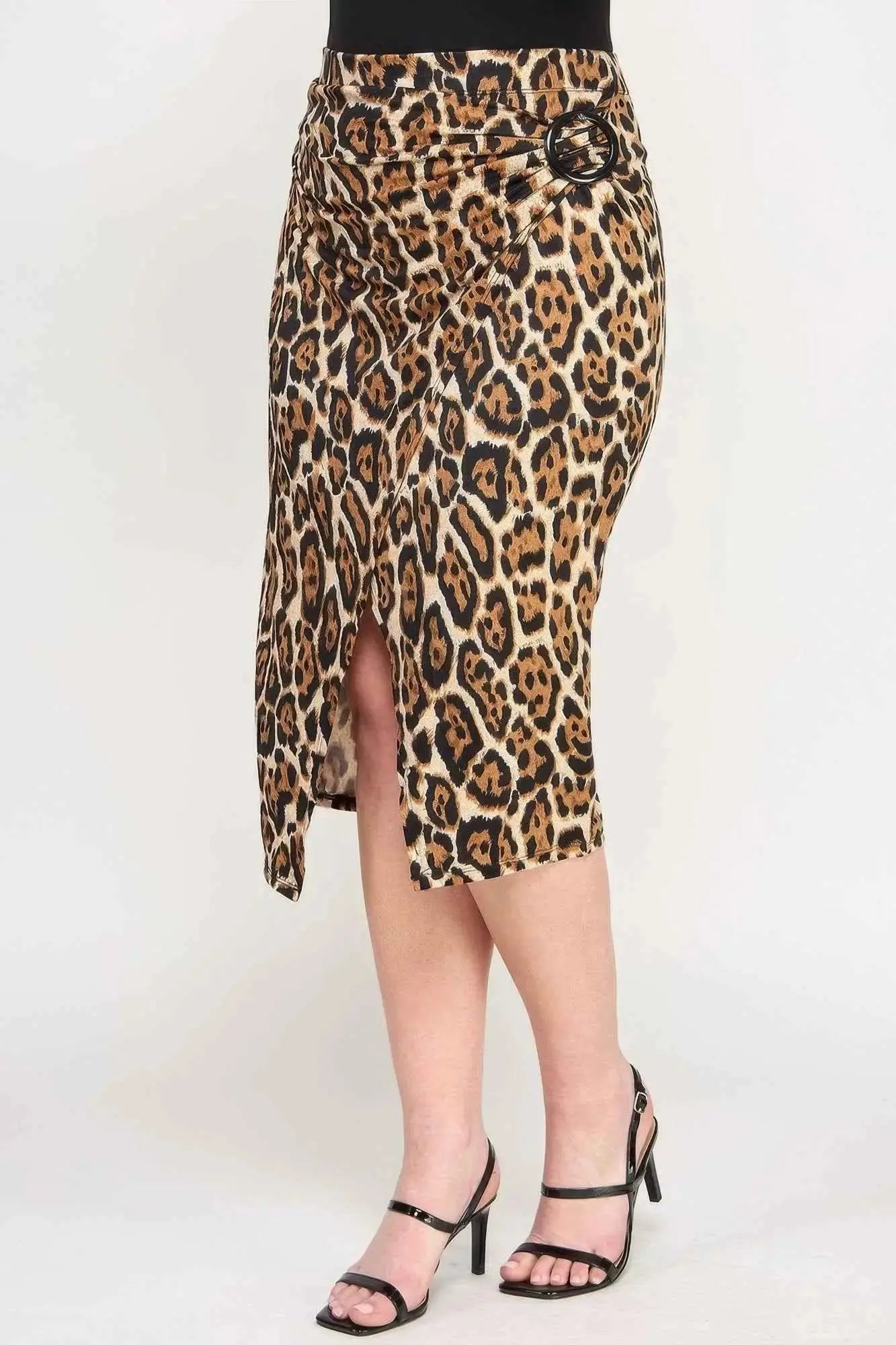 Plus Leopard Prt Asym Skirt W/ Buckle - Mr Lou’s Place