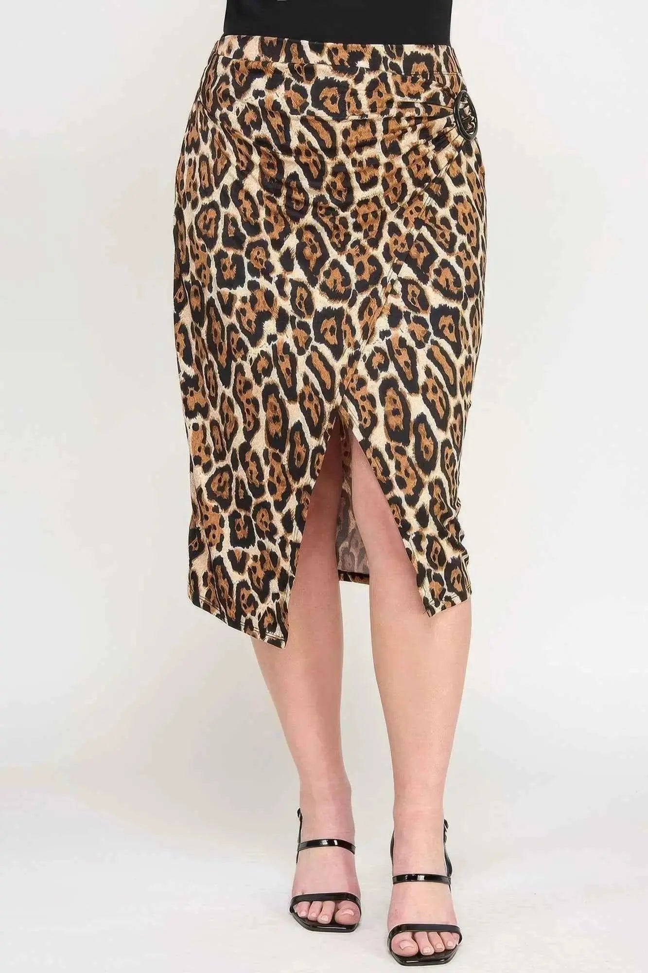 Plus Leopard Prt Asym Skirt W/ Buckle - Mr Lou’s Place