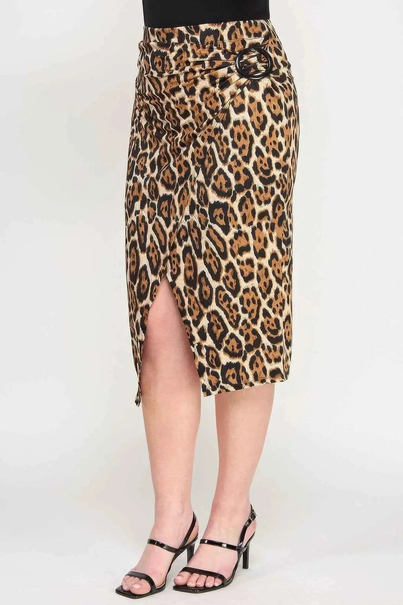 Plus Leopard Prt Asym Skirt W/ Buckle - Mr Lou’s Place