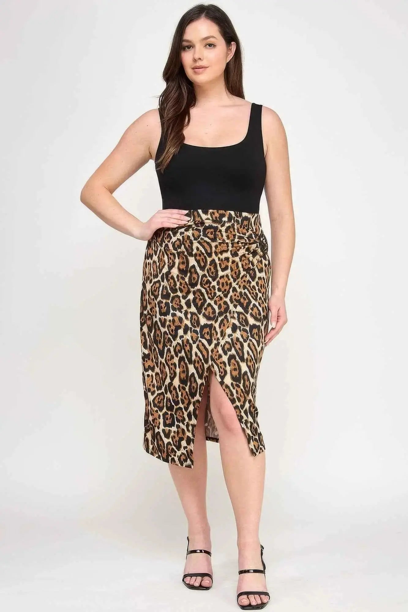 Plus Leopard Prt Asym Skirt W/ Buckle - Mr Lou’s Place