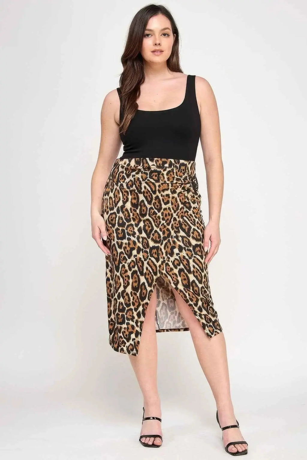 Plus Leopard Prt Asym Skirt W/ Buckle - Mr Lou’s Place