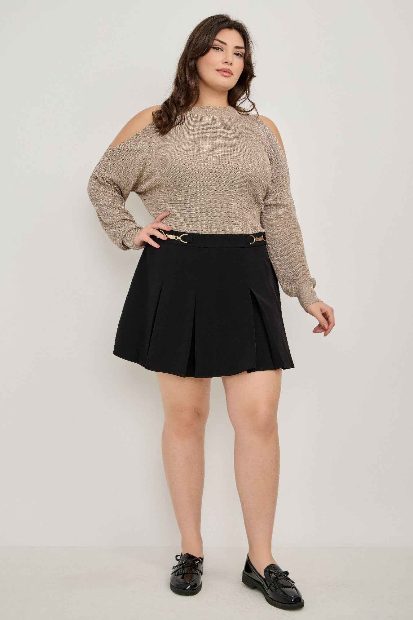 Plus Size Cold-shoulder Knit Sweater - Mr Lou’s Place