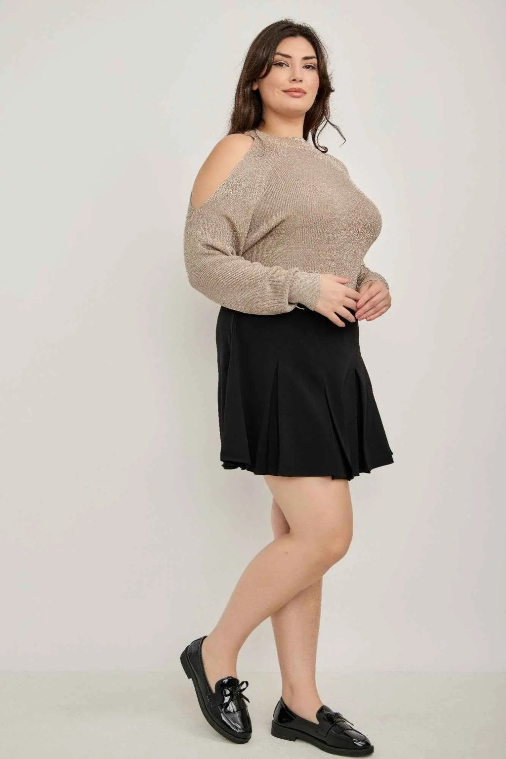 Plus Size Cold-shoulder Knit Sweater - Mr Lou’s Place