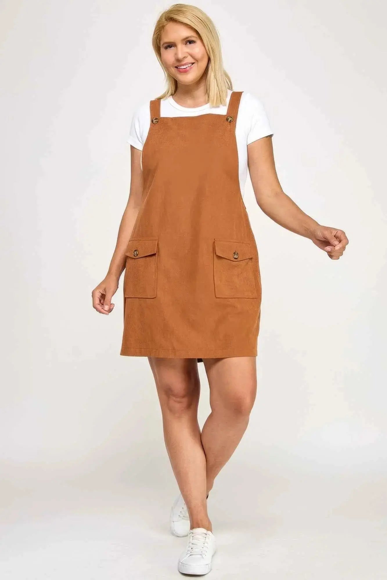 Plus Size Corduroy Overall Dress - Mr Lou’s Place