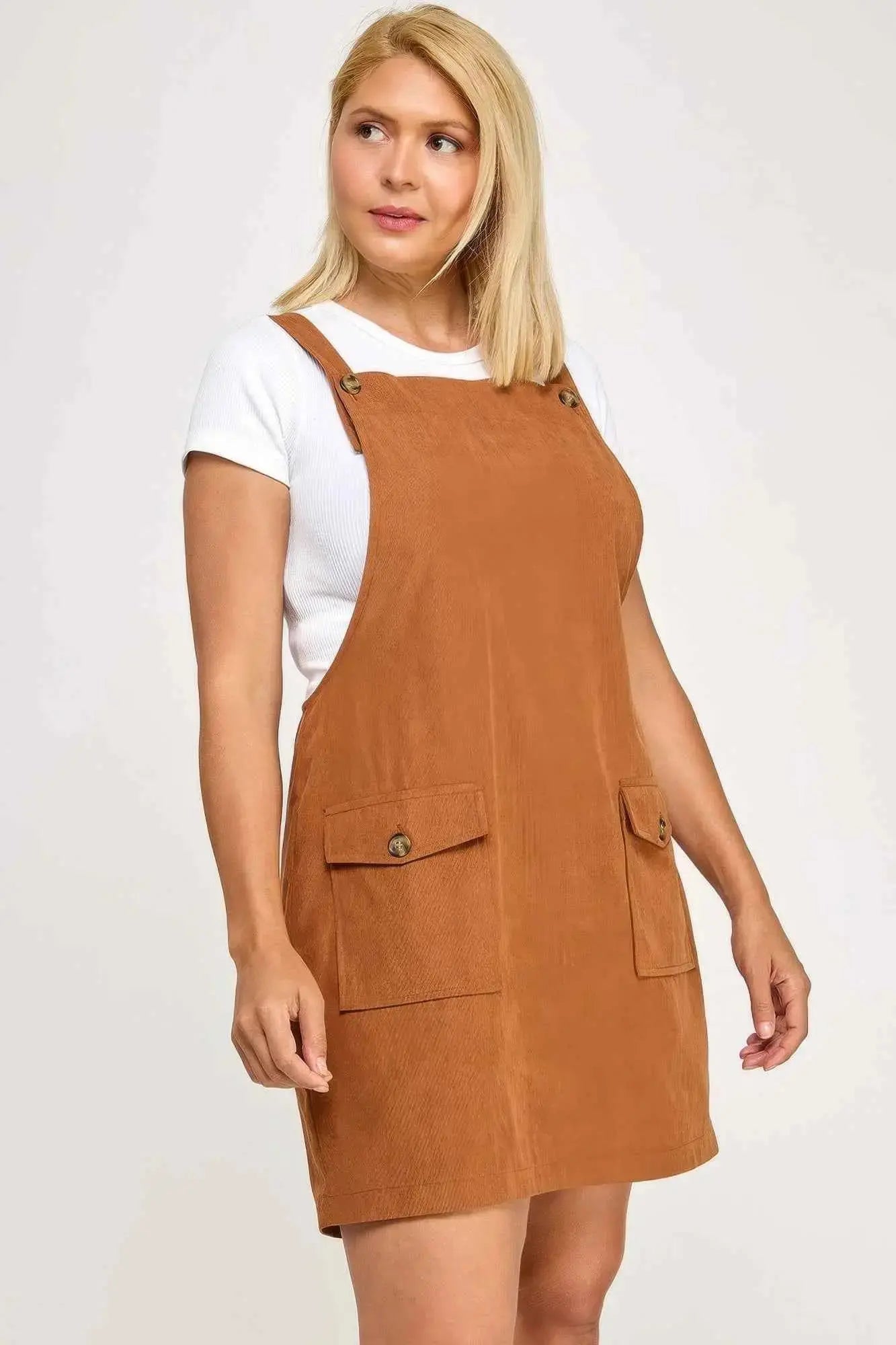 Plus Size Corduroy Overall Dress - Mr Lou’s Place