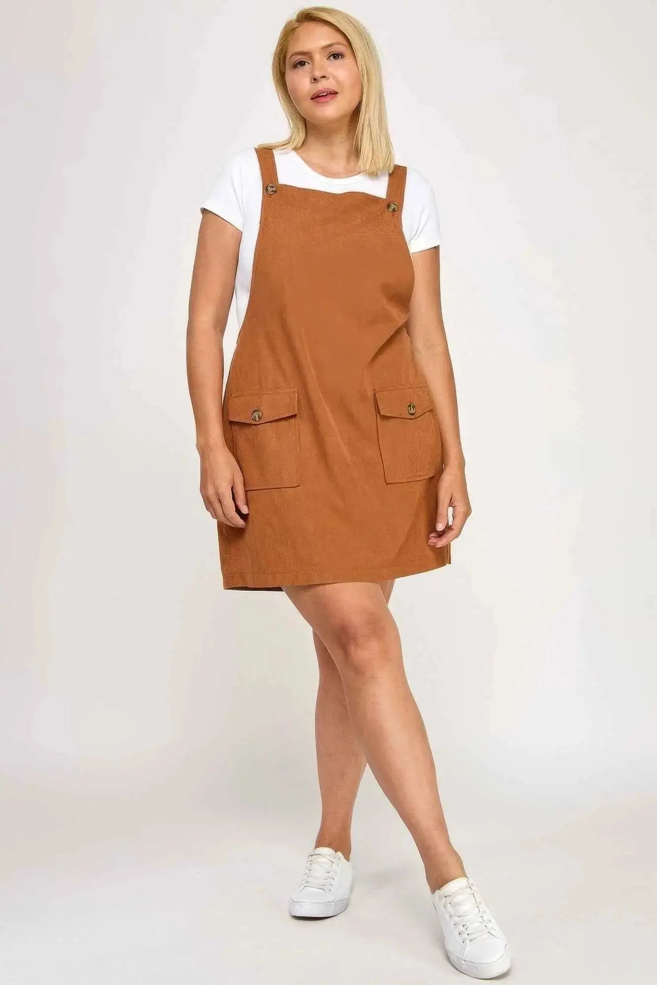 Plus Size Corduroy Overall Dress - Mr Lou’s Place
