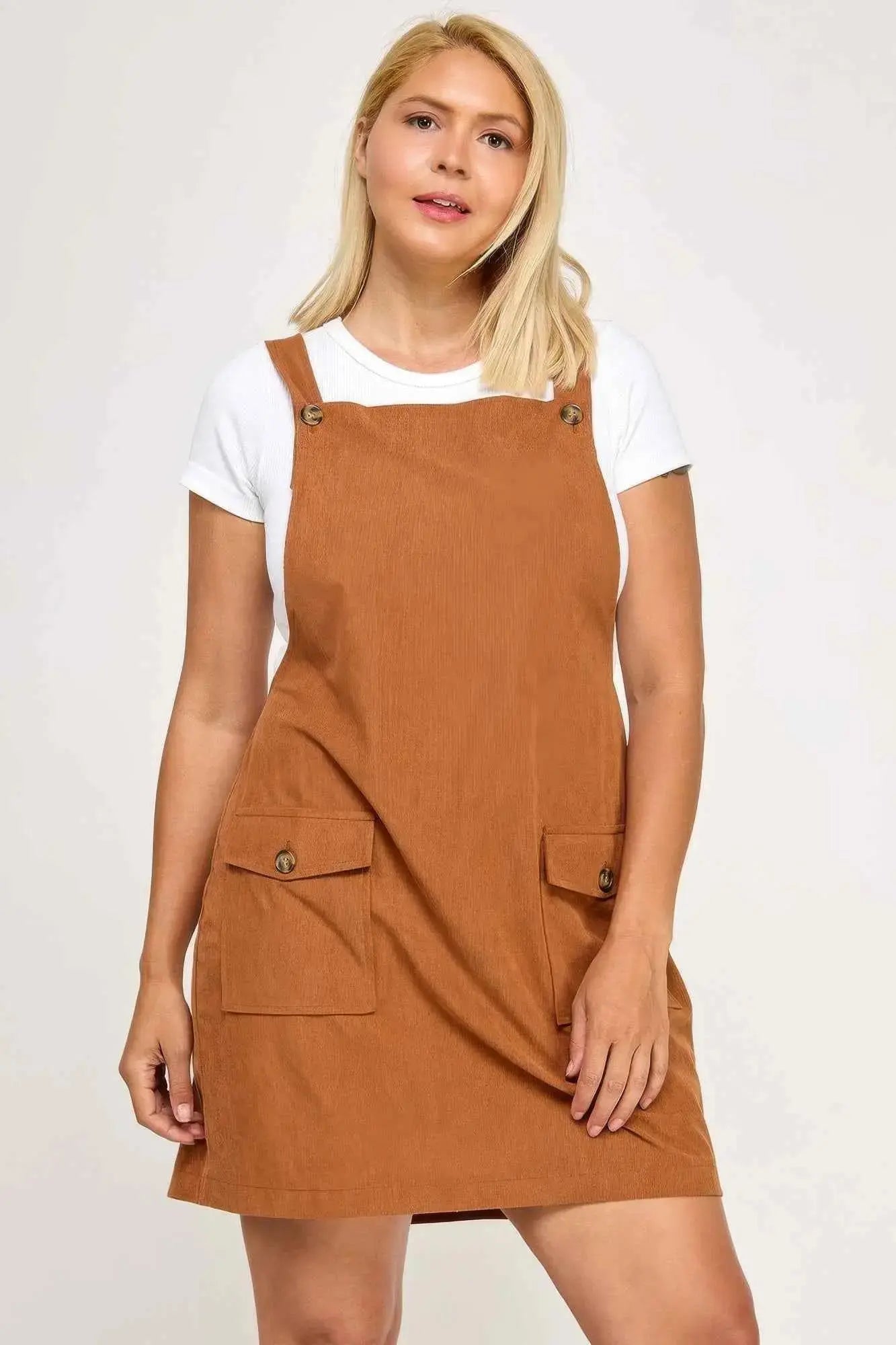 Plus Size Corduroy Overall Dress - Mr Lou’s Place