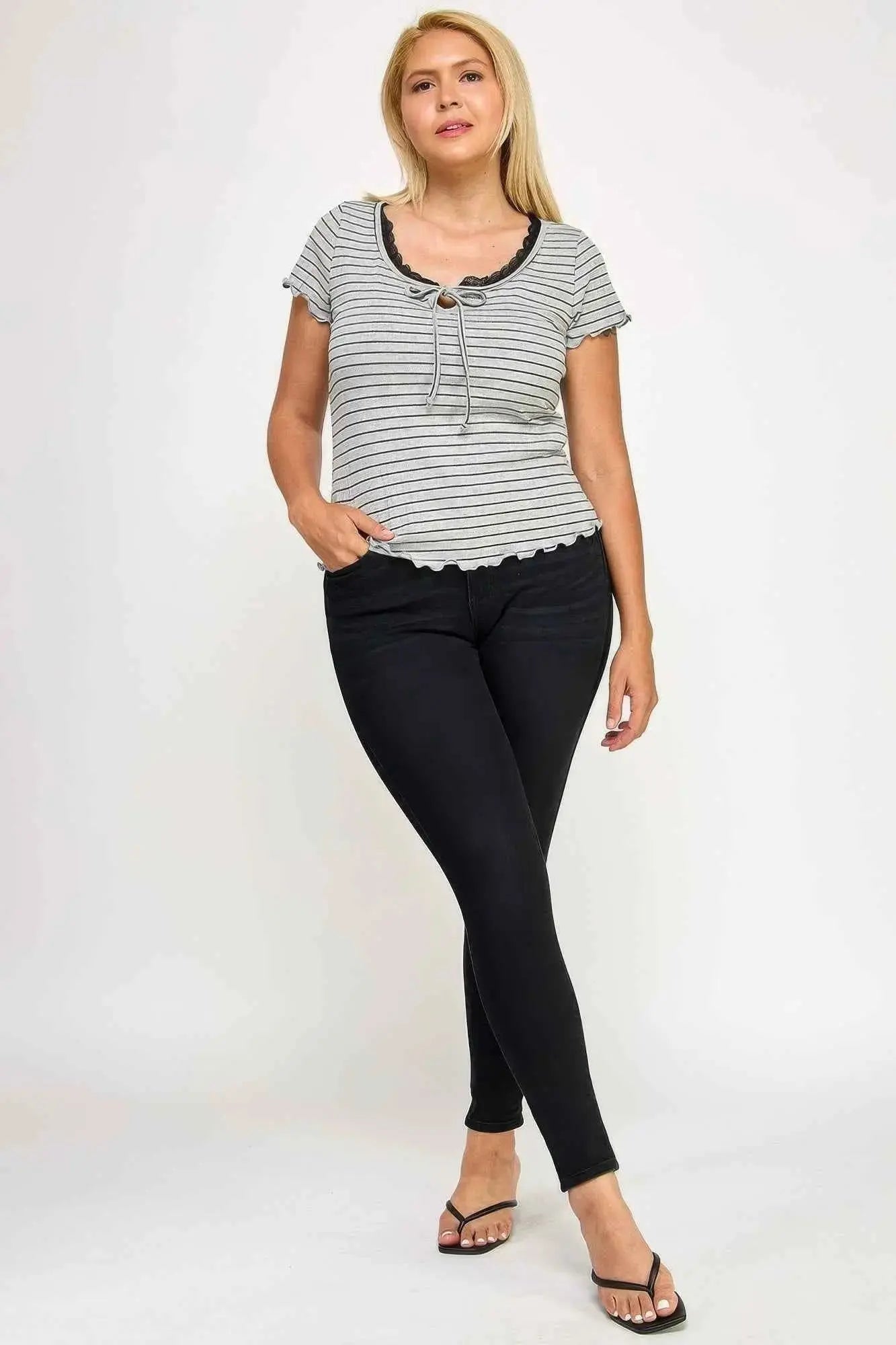 Plus Size Curly Merrow Tie Front Top - Mr Lou’s Place