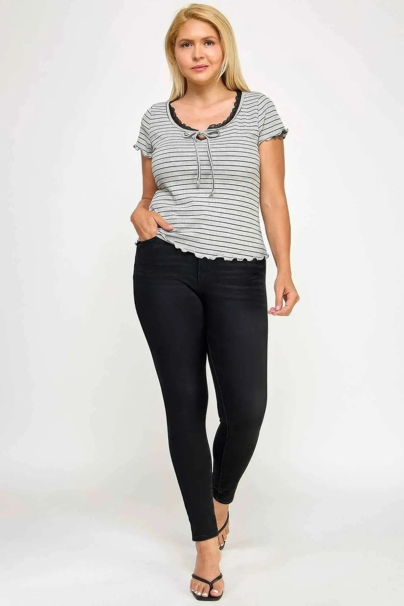 Plus Size Curly Merrow Tie Front Top - Mr Lou’s Place