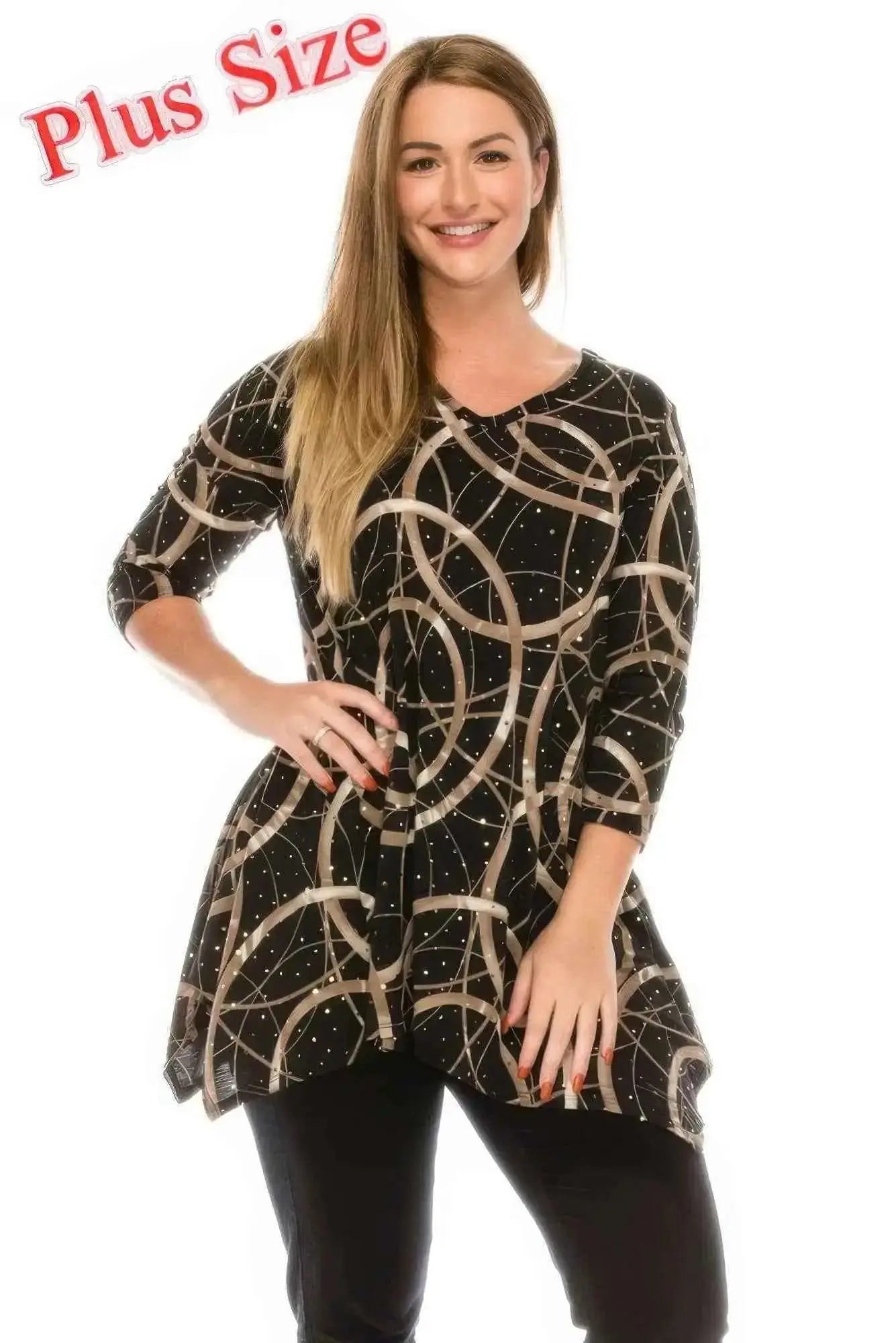 Plus Size Glitter V - neck Top Half Sleeve - Mr Lou’s Place