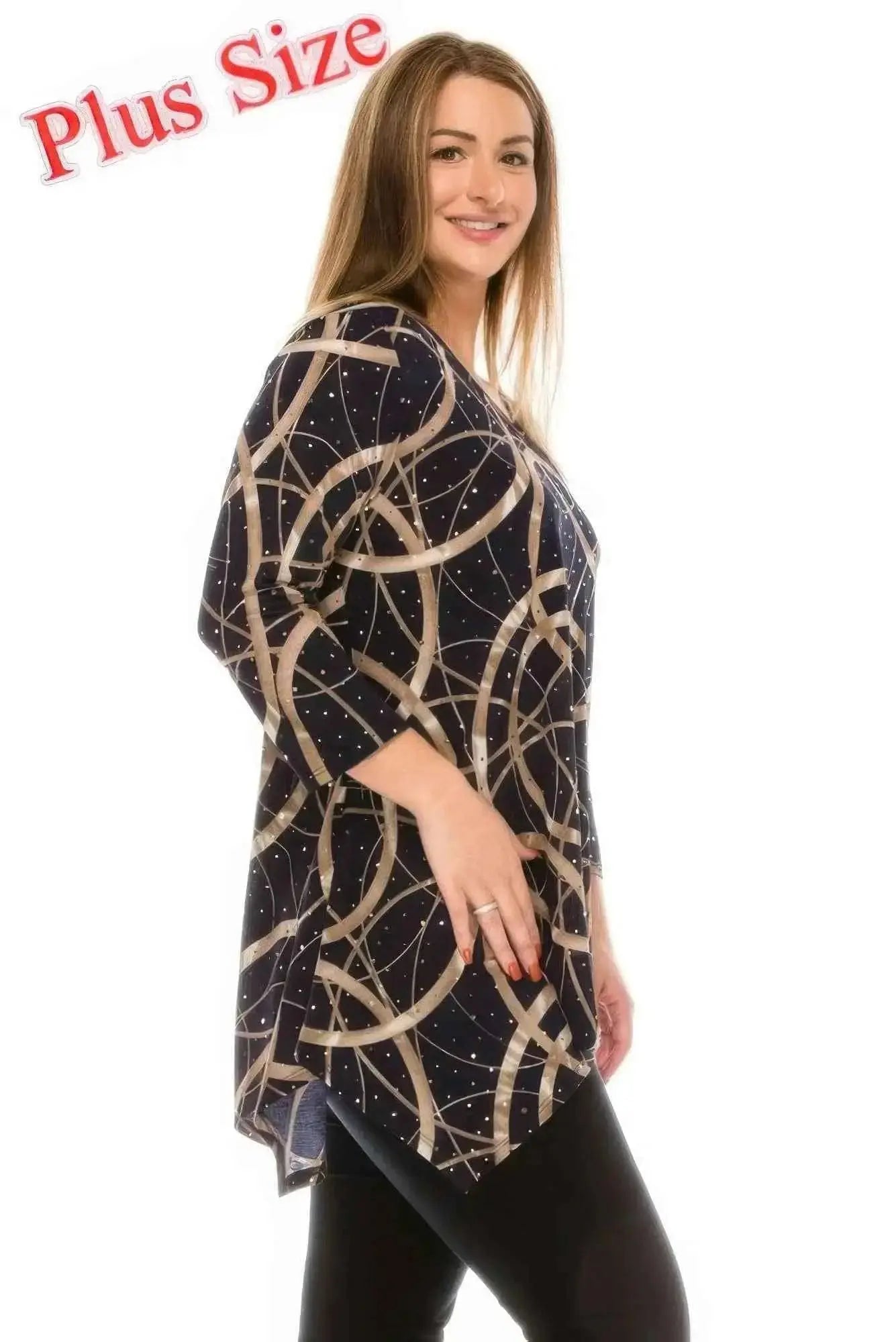 Plus Size Glitter V - neck Top Half Sleeve - Mr Lou’s Place