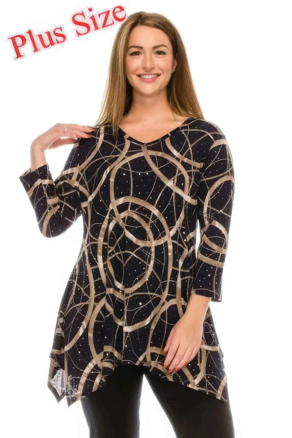 Plus Size Glitter V - neck Top Half Sleeve - Mr Lou’s Place