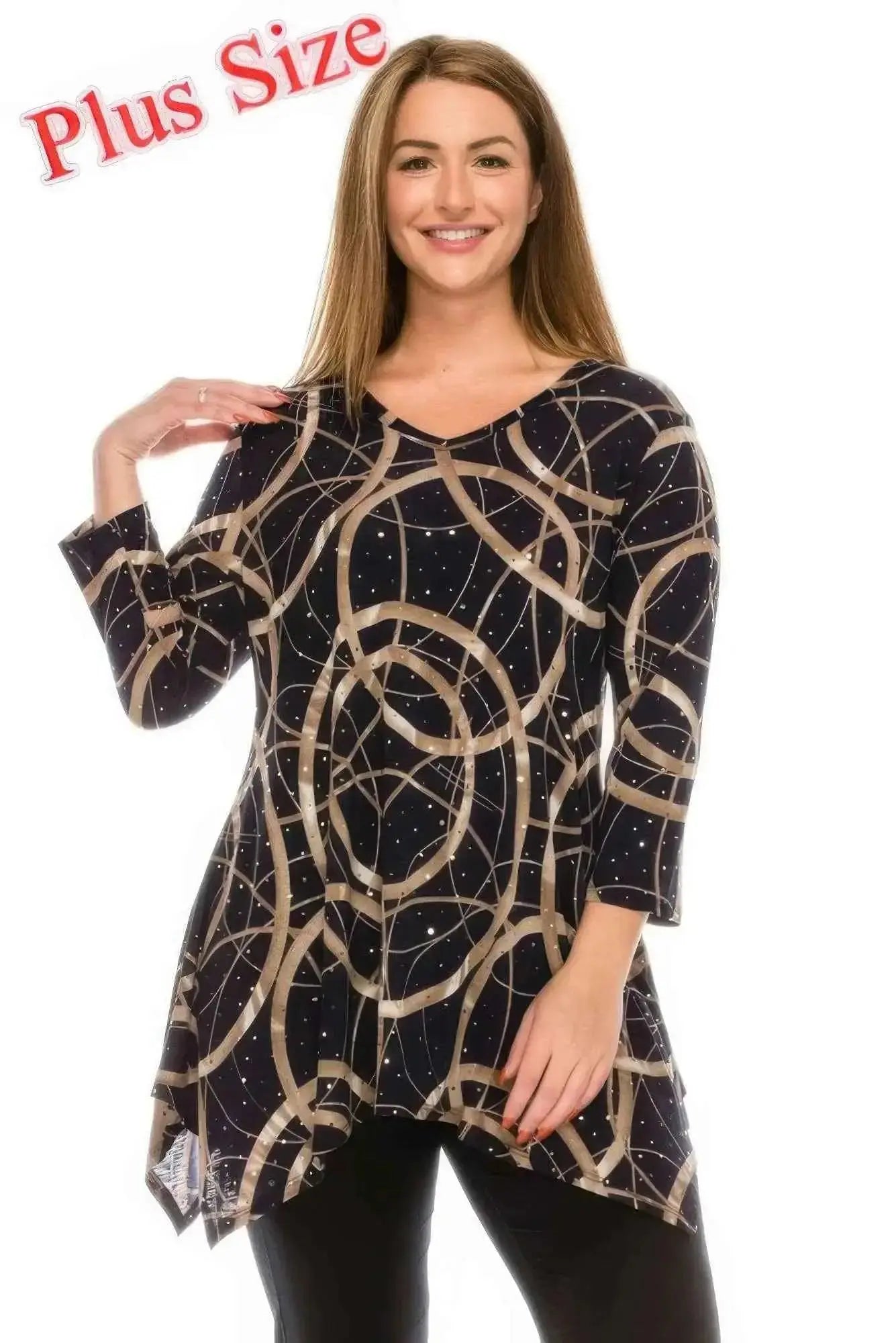 Plus Size Glitter V - neck Top Half Sleeve - Mr Lou’s Place