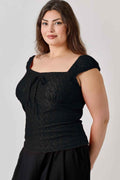 Plus Size Knit Eyelet Cap Sleeve Top - Mr Lou’s Place