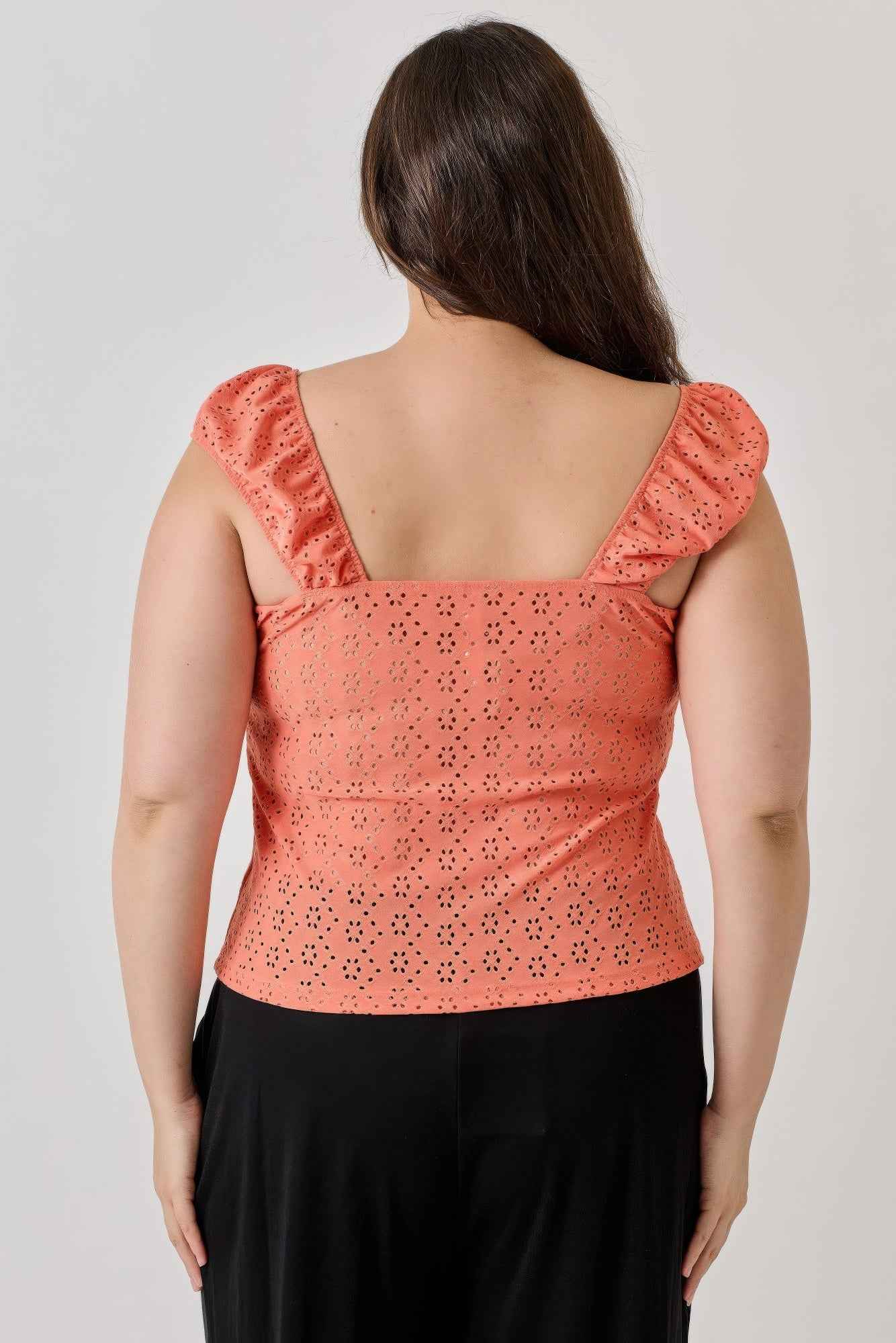 Plus Size Knit Eyelet Cap Sleeve Top - Mr Lou’s Place