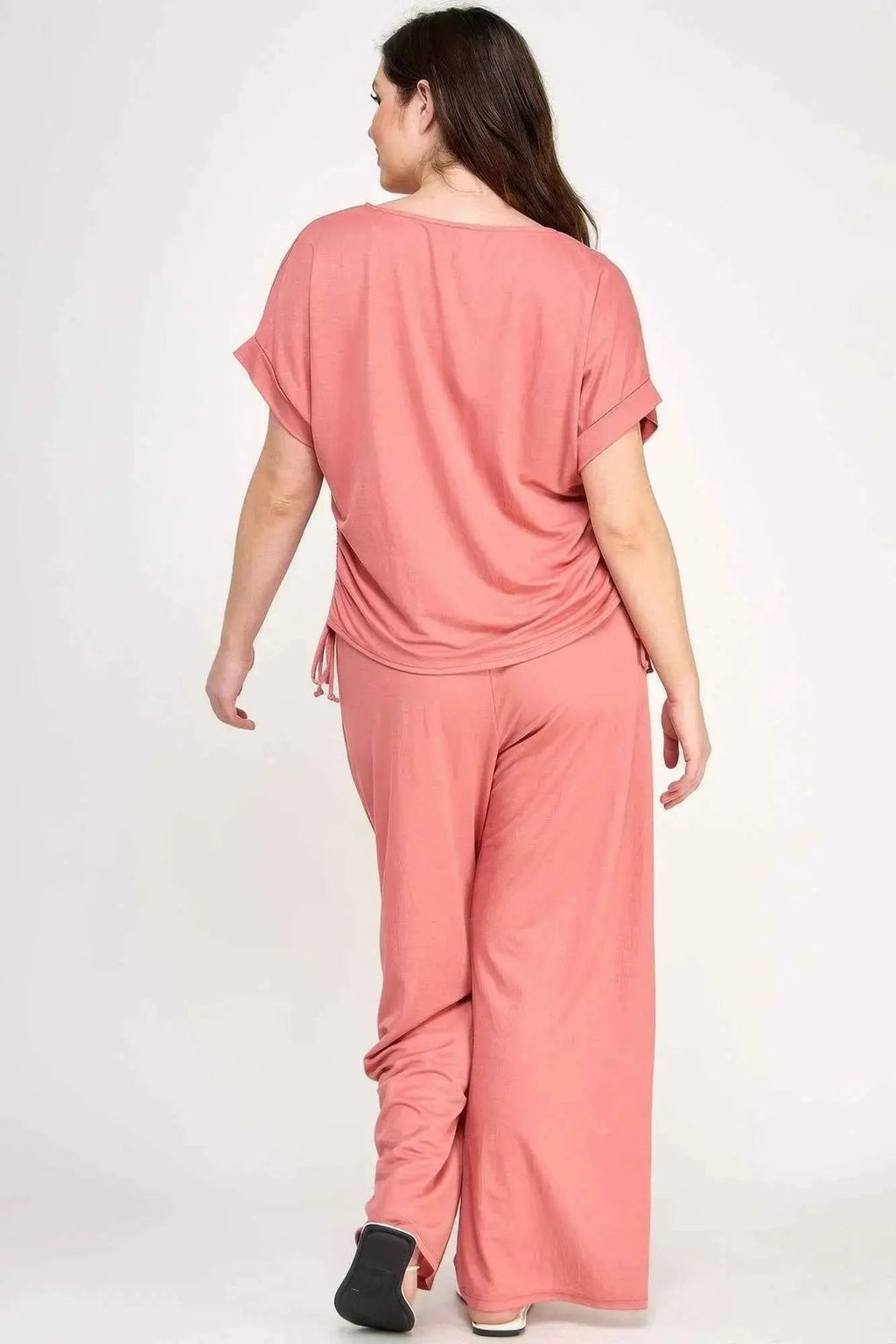 Plus Size Knit Linen Dolman Ruched Top - Mr Lou’s Place