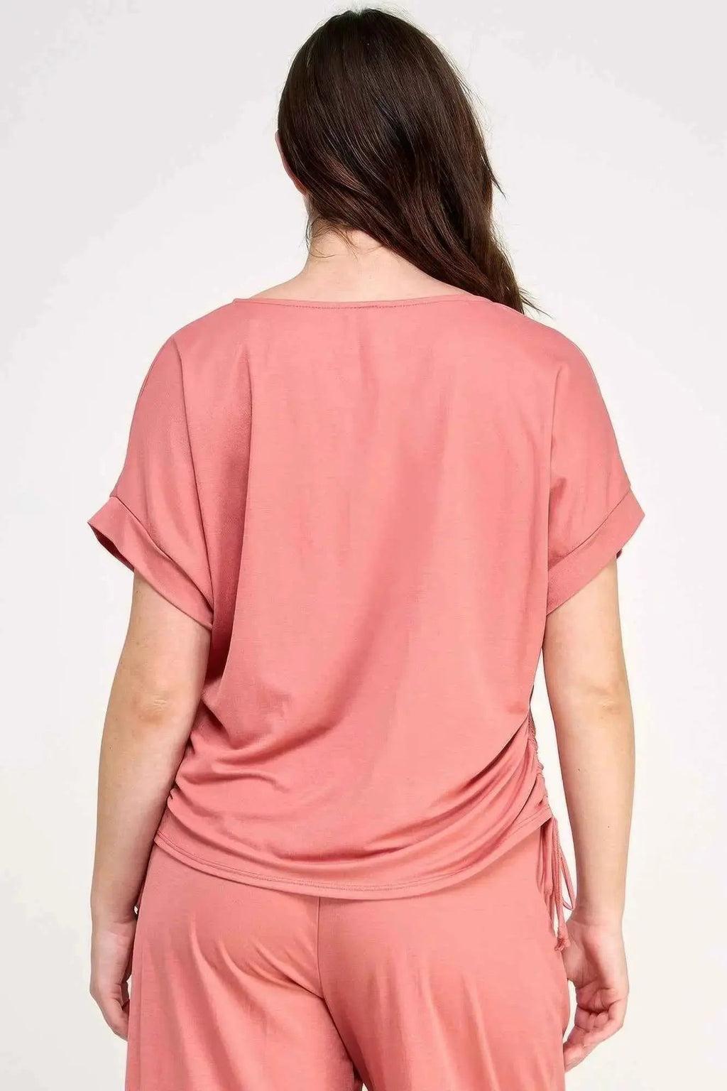 Plus Size Knit Linen Dolman Ruched Top - Mr Lou’s Place