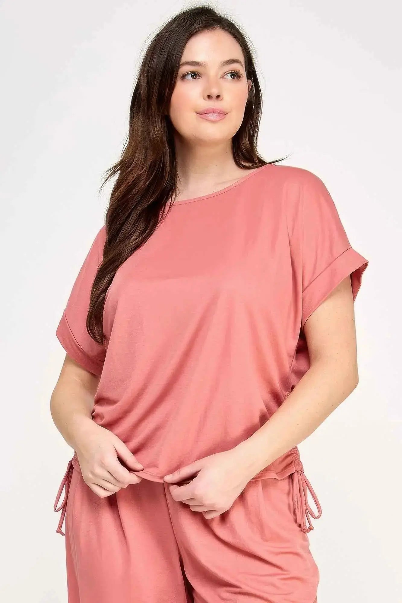 Plus Size Knit Linen Dolman Ruched Top - Mr Lou’s Place