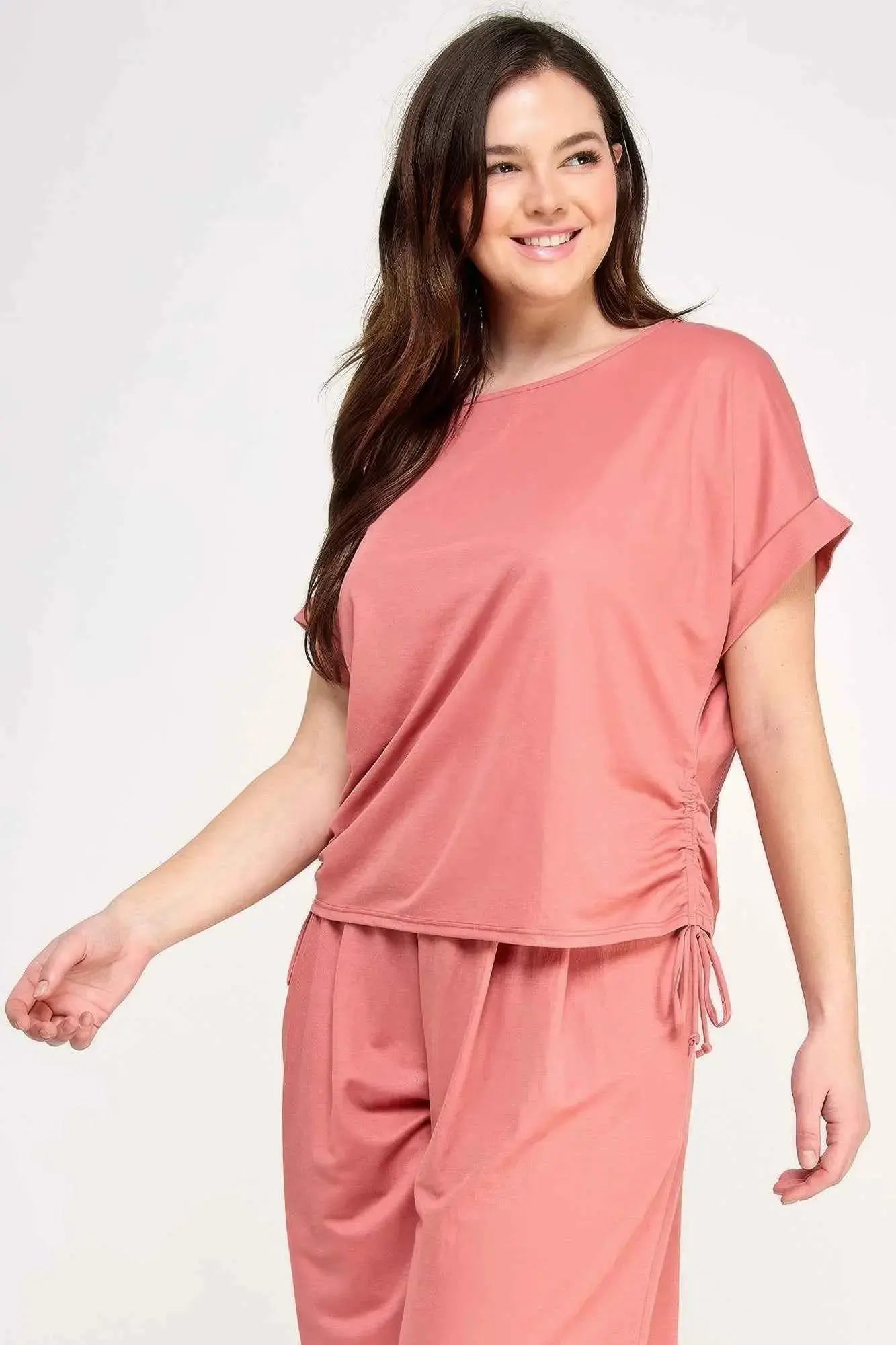 Plus Size Knit Linen Dolman Ruched Top - Mr Lou’s Place