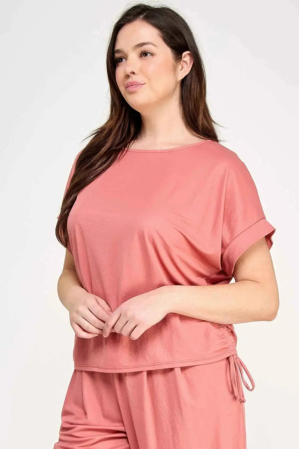 Plus Size Knit Linen Dolman Ruched Top - Mr Lou’s Place