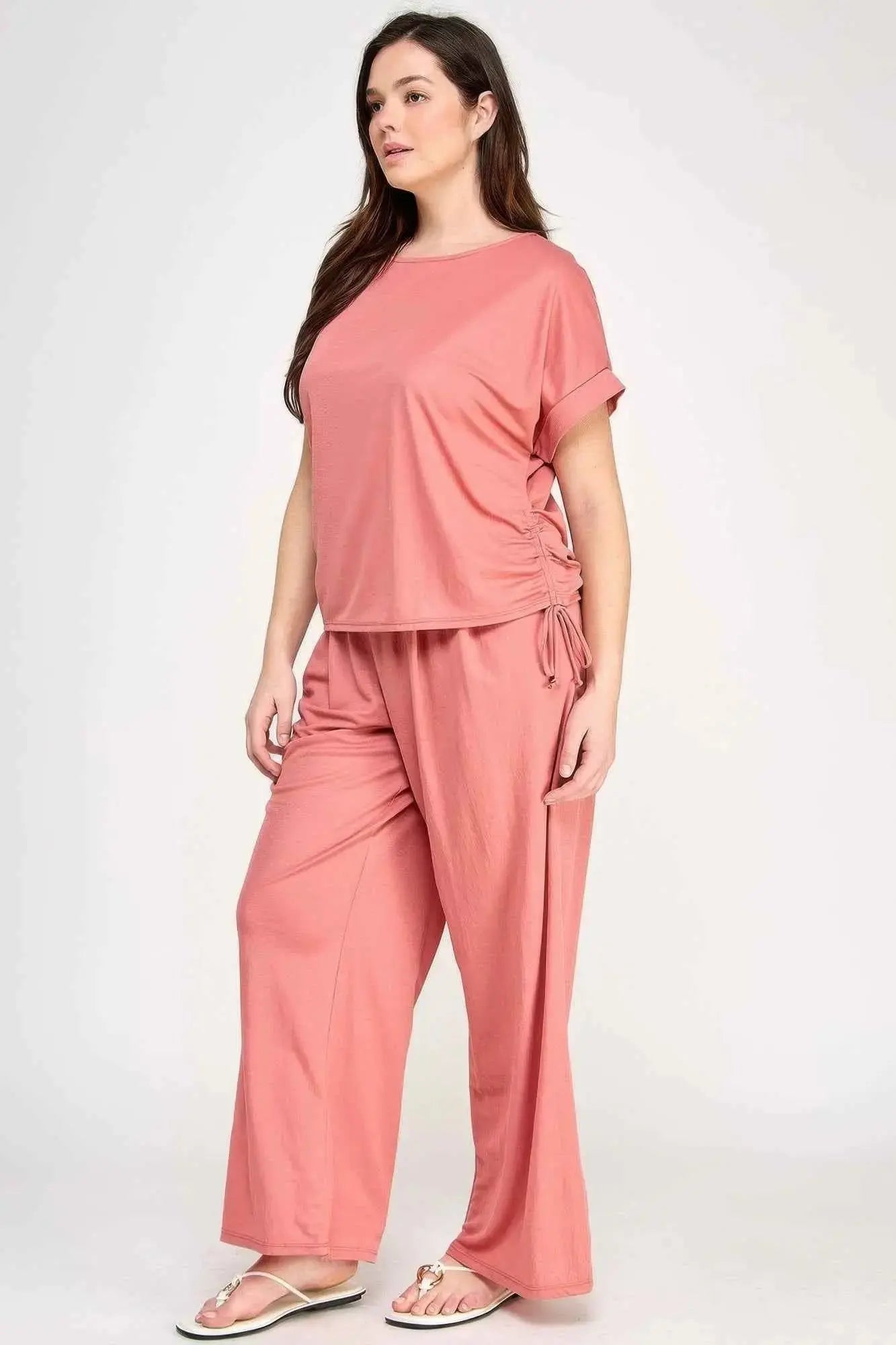 Plus Size Knit Linen Dolman Ruched Top - Mr Lou’s Place