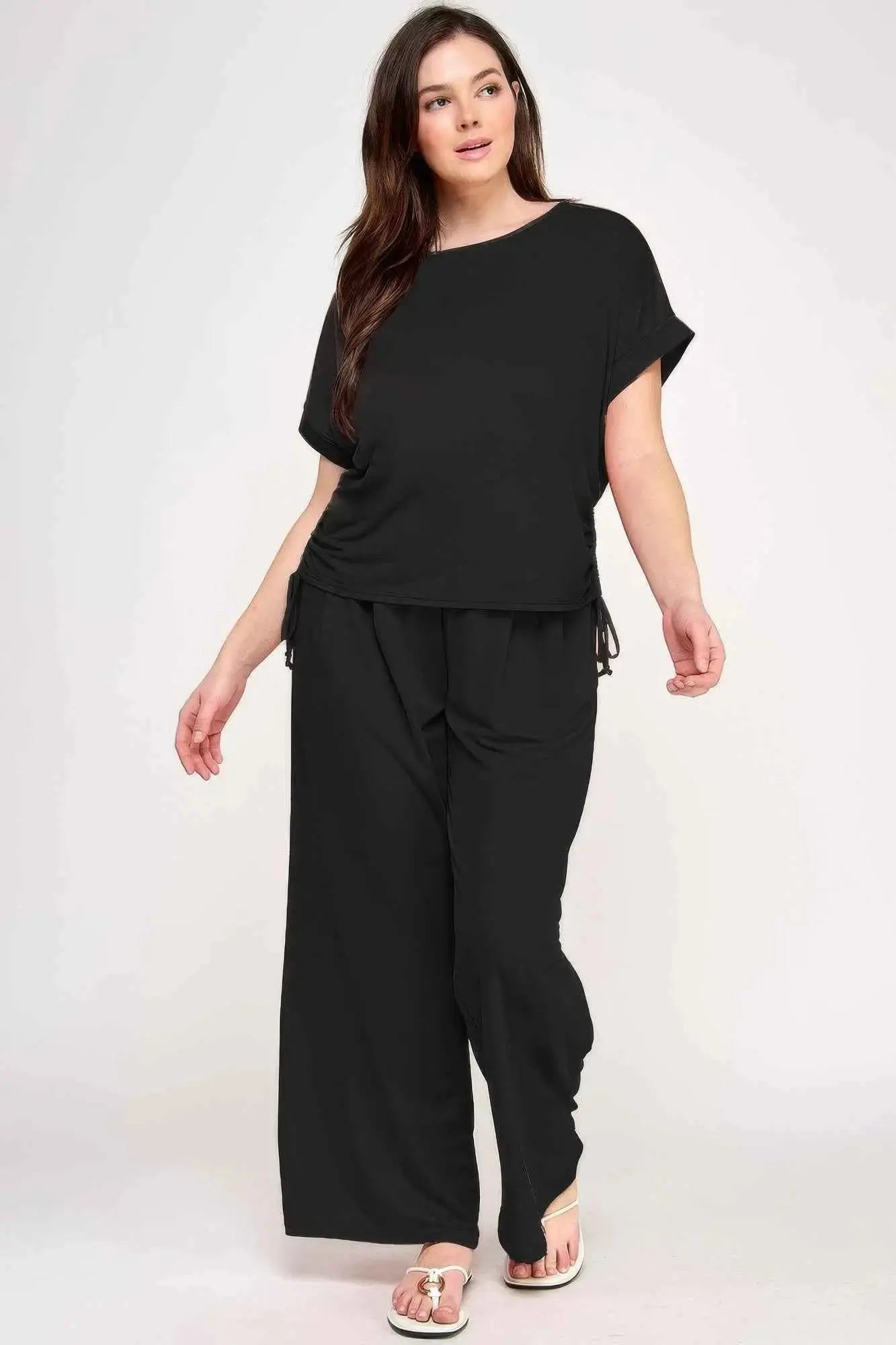 Plus Size Knit Linen Pleated Wide Leg Pants - Mr Lou’s Place