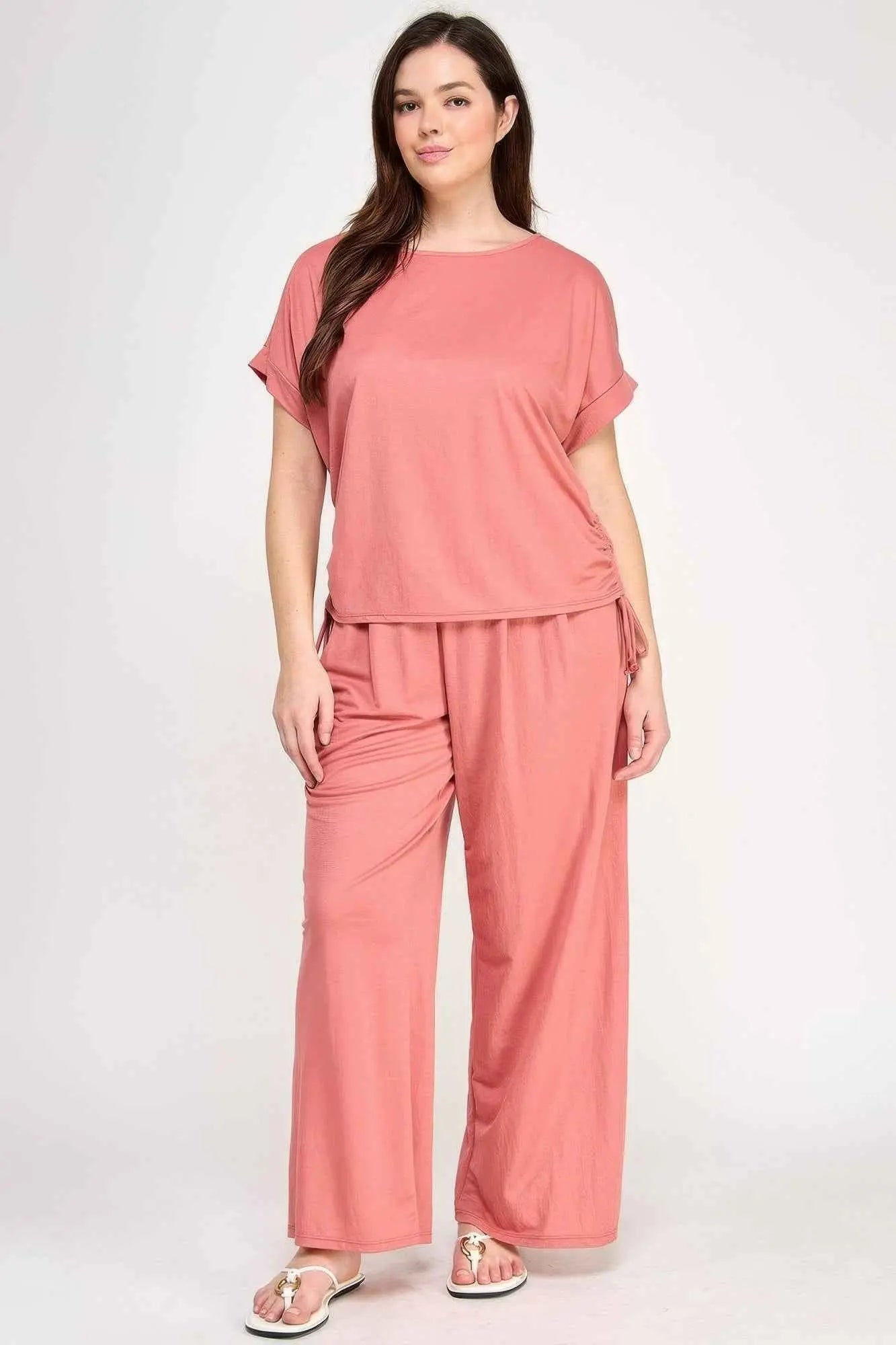 Plus Size Knit Linen Pleated Wide Leg Pants - Mr Lou’s Place