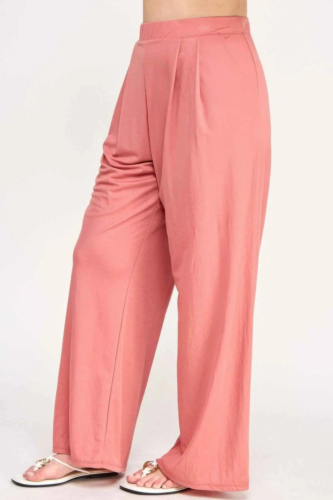 Plus Size Knit Linen Pleated Wide Leg Pants - Mr Lou’s Place