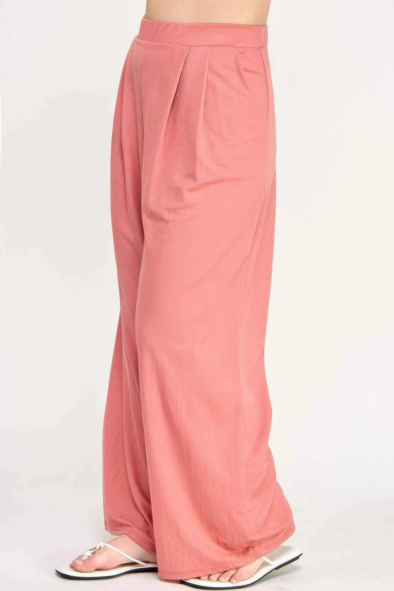 Plus Size Knit Linen Pleated Wide Leg Pants - Mr Lou’s Place