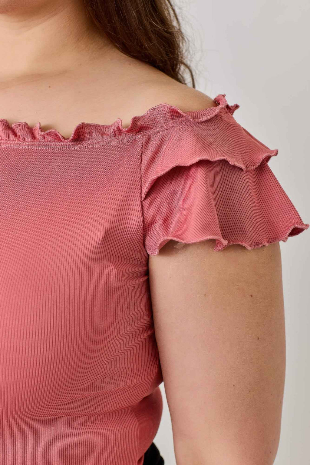 Plus Size Knit Rib Double Ruffle Top - Mr Lou’s Place