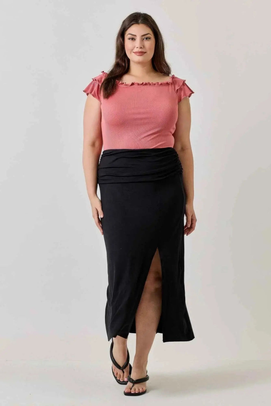 Plus Size Knit Rib Double Ruffle Top - Mr Lou’s Place